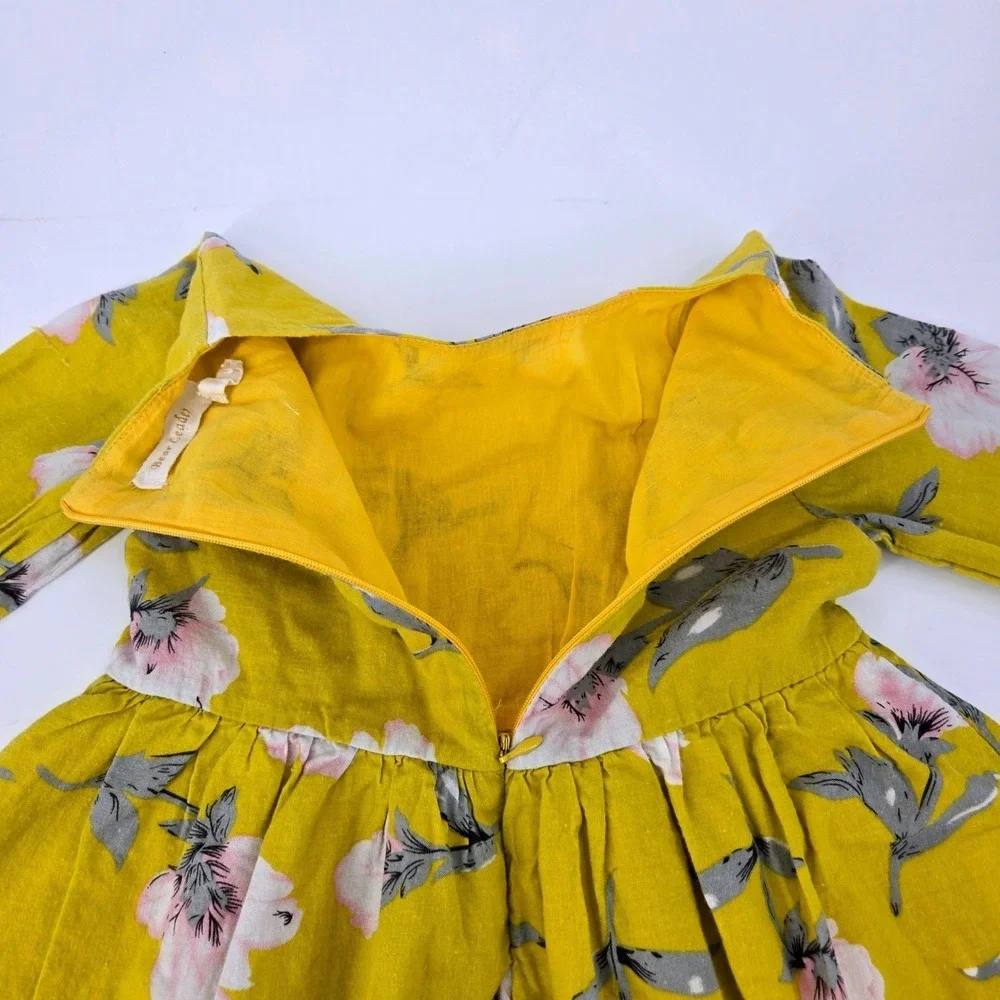 Bear Leader Mustard Yellow Floral Ruffle Sleeve Cotton Jumper Dress‎ Size 120